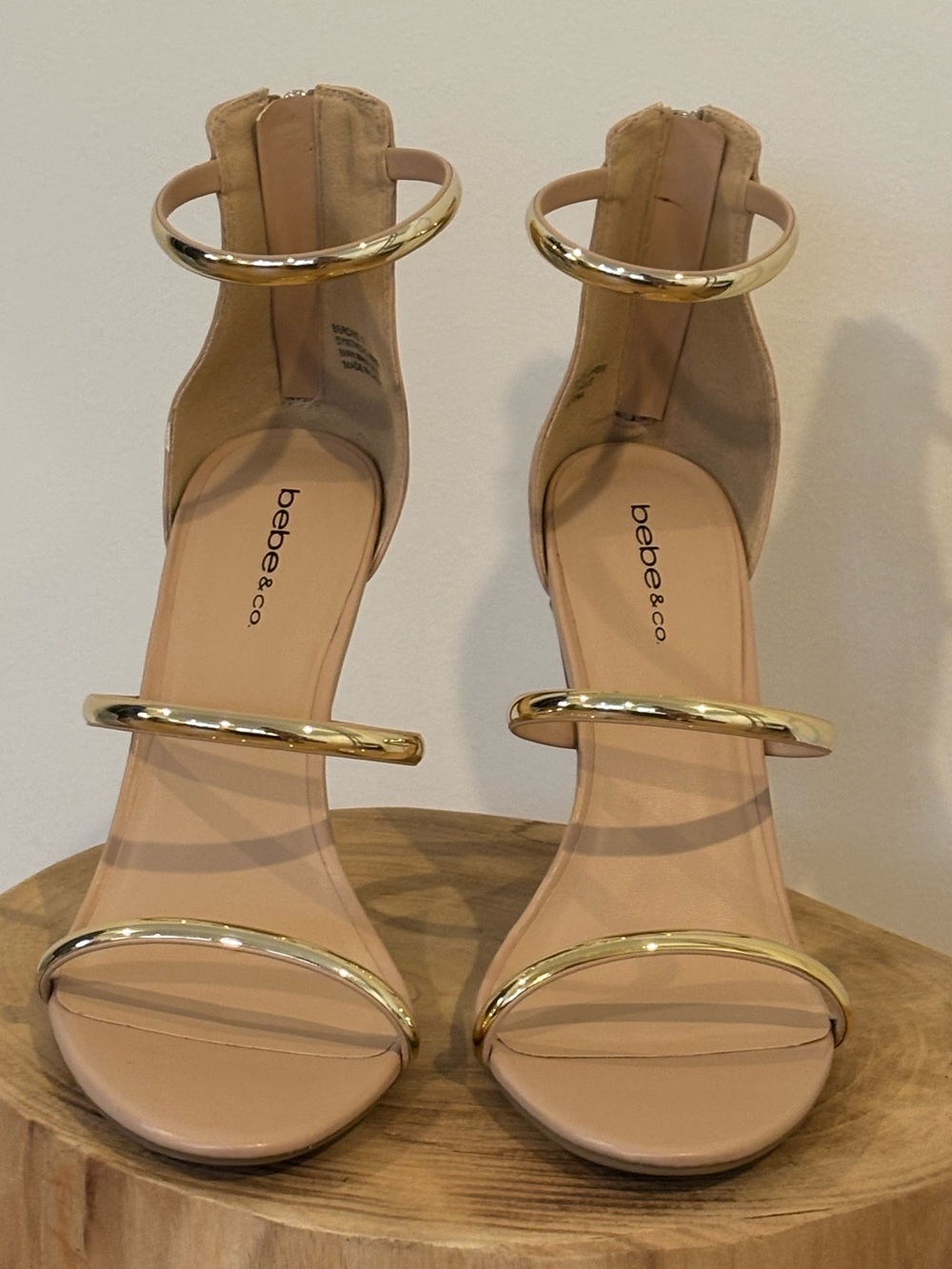 NWOB bebe | Berdine Nude & Gold Sandal Heels